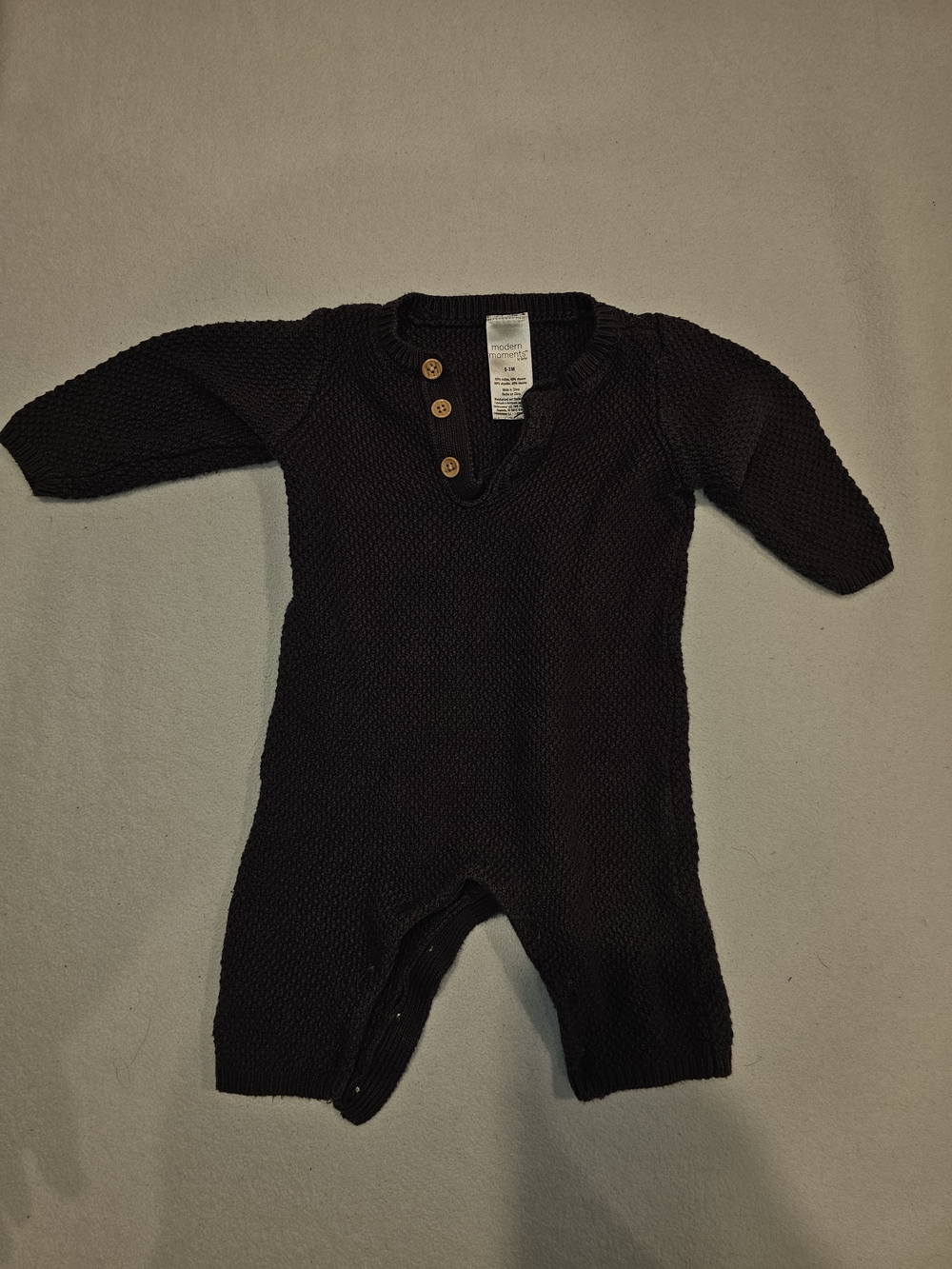 Baby Knit One-Piece Romper - Dark Gray